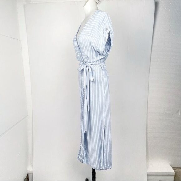 ZARA MIDI V NECK SHIRT DRESS STRIPED BLUE WHITE 7784/072 XSMALL - Picture 3 of 12